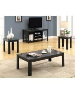 Monarch Specialties 3-Piece Table Set, Marble Top, Rectangle, Black/Dark Gray