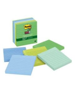 Post-it Super Sticky Notes, Recycled, 4in x 4in, Bora Bora, Lined, Pack Of 6 Pads