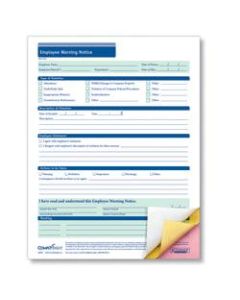 ComplyRight Carbonless Employee Warning Notice Forms, 3-Part, 8 1/2in x 11in, White, Pack Of 50