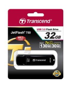 Transcend 32GB JetFlash 750 USB 3.0 Flash Drive - 32 GB - USB 3.0 - Black - Lifetime Warranty