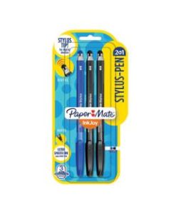Paper Mate InkJoy 100ST 2-In-1 Ballpoint Stylus Pens, Bold Point, 1.0 mm, Assorted, Pack Of 3