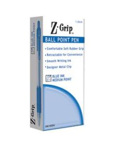 Zebra Z-Grip Retractable Ballpoint Pens, Medium Point, 1.0 mm, Tinted Barrel, Blue Ink, Pack Of 12