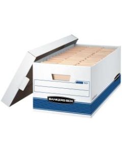 Bankers Box Stor/File Medium-Duty Storage Boxes With Locking Lift-Off Lids And Built-In Handles, Letter Size, 24in x 12in x 10in, 60% Recycled, White/Blue, Case Of 4