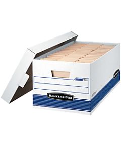 Bankers Box Stor/File Medium-Duty Storage Boxes With Locking Lift-Off Lids And Built-In Handles, Legal Size, 24in x 15in x 10in, 60% Recycled, White/Blue, Case Of 4
