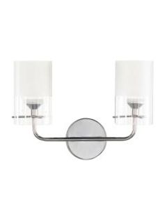 Southern Enterprises Franco Indoor LED 2-LIght Wall Sconce, 15-1/2inW, Frosted And Clear Shade/Chrome Base