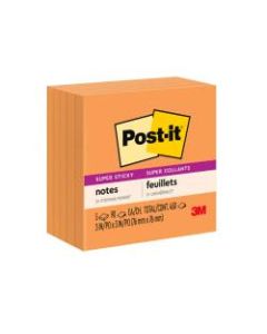 Post-it Super Sticky Notes, 3in x 3in, Neon Orange, Pack Of 5 Pads