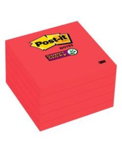Post-it Super Sticky Notes, 3in x 3in, Red, Pack Of 5 Pads