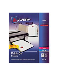 Avery Print-On Dividers, 8 1/2in x 11in, 3-Hole Punched, 8-Tab, White Dividers/White Tabs