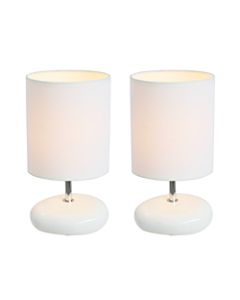 Simple Designs Stonies Bedside Table Lamps, 10 5/8inH, White Shade/White Base, Set Of 2