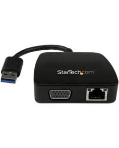 StarTech.com Travel Adapter for Laptops - VGA and Gigabit Ethernet - USB 3.0 - Portable Universal Laptop Mini Docking Station - for Notebook/Desktop PC - USB 3.0 - Network (RJ-45) - VGA - Black - Wired - for Notebook/Desktop PC - USB 3.0