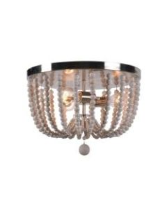 Kenroy Home Dumas 3-Light Wood Bead Flush Mount Lamp, Distressed White Shade/Brushed Steel Base