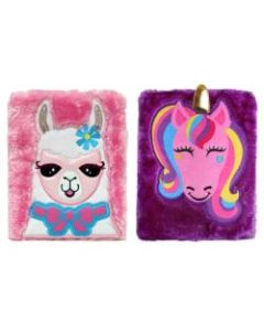 Inkology Plush Journals, A5 Size, Wide Ruled, 256 Pages (128 Sheets), Llama/Unicorn, Pack Of 6 Journals