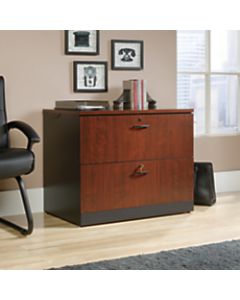 Sauder Via 36inW Lateral 2-Drawer File Cabinet, Classic Cherry/Soft Black