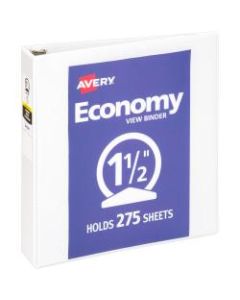 Avery Economy View 3-Ring Binder, 1 1/2in Round Rings, 41% Recycled, White