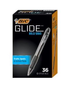 BIC Glide Bold Ballpoint Pens, Bold Point, 1.6 mm, Translucent Barrel, Black Ink, Pack Of 36