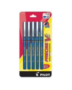 Pilot Precise V5 Liquid Ink Rollerball Pens, Extra Fine Point, 0.5 mm, Blue Barrel, Blue Ink, Pack Of 5 Pens
