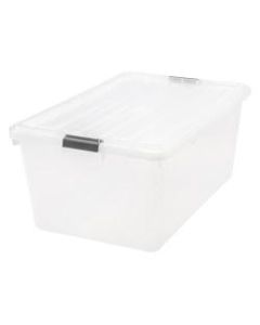 IRIS Buckle Down Plastic Storage Container With Built-In Handles And Snap Lid, 68 Quarts, 11 3/4in x 17 1/4in x 26 1/8in, Clear