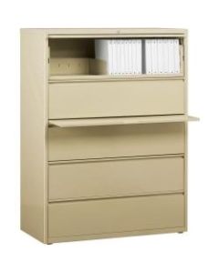 Lorell Fortress 42inW Lateral 5-Drawer File Cabinet, Metal, Putty