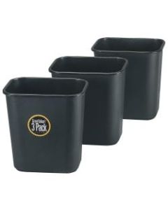 Rubbermaid Rectangular Plastic Trash Can, 7 Gallons, 15inH x 14-1/2inW x 10-1/2inD, Black, Pack Of 3 Cans