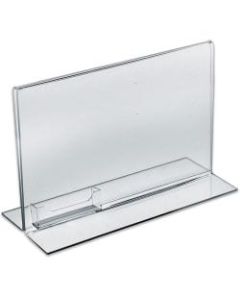 Azar Displays Double-Foot Acrylic Sign Holders With Attached Business Card Pockets, 8 1/2in x 11in, Clear, Pack Of 10