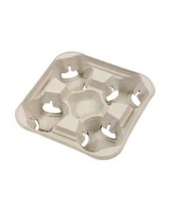 Chinet StrongHolder Molded Fiber Cup Trays, Fits 8 - 32 Oz Cups, 4-Cup Capacity, Beige, Pack Of 300 Trays