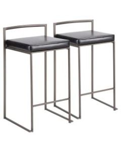 LumiSource Fuji Stacker Counter Stools, Black Seat/Antique Frame, Set of 2 Stools
