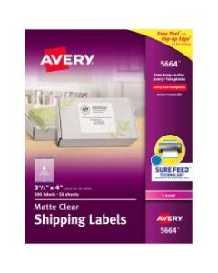 Avery Matte Clear Shipping Labels, Sure Feed Technology, Laser, 3-1/3in x 4in, 300 Labels (5664)