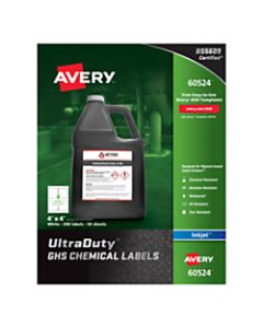 Avery UltraDuty GHS Chemical Labels For Pigment-Based Inkjet Printers, 60524, 4in x 4in, White, Pack Of 200