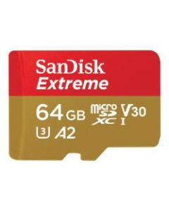 SanDisk Extreme - Flash memory card (microSDXC to SD adapter included) - 64 GB - A2 / Video Class V30 / UHS-I U3 / Class10 - microSDXC UHS-I
