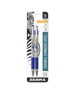 Zebra G-301 Retractable Gel Ink Pens, Medium Point, 0.7 mm, Silver Barrel, Blue Ink, Pack Of 2