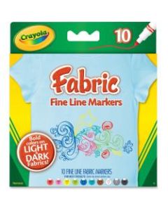Crayola Bright Fabric Markers - Broad Marker Point - Black, Blue, Brown, White, Gray, Lime, Pink, Red, Teal, Yellow - 10 / Set