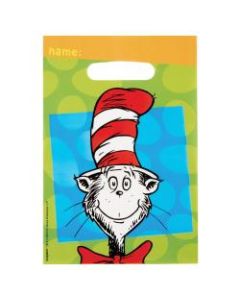 Amscan Dr. Seuss Cat In The Hat Plastic Loot Bags, 9inH x 6-1/2inW x 1/4inD, 8 Bags Per Pack, Set Of 4 Packs
