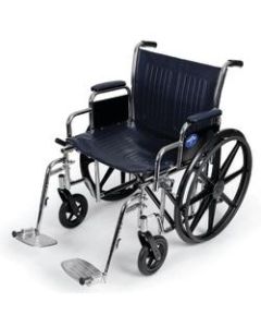 Medline Extra-Wide Wheelchair, Swing Away, 24in Seat, Navy/Chrome