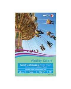 Xerox Vitality Colors Multi-Use Printer Paper, Ledger Size (11in x 17in), 20 Lb, 30% Recycled, Green, Ream Of 500 Sheets