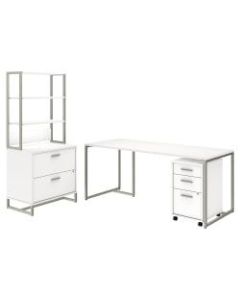kathy ireland Office by Bush Business Furniture Method Table Desk with File Cabinets and Hutch, 72inW, White, Standard Delivery