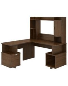 kathy ireland Home by Bush Furniture Madison Avenue 60inW L-Shaped Desk With Hutch, Modern Walnut, Standard Delivery