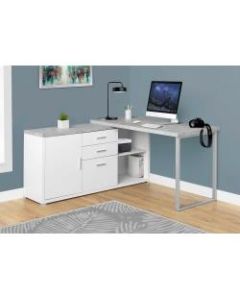 Monarch Specialties L-Shaped Computer Desk With Cabinet, Gray Cement/White