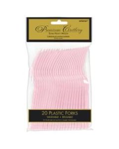 Amscan Premium Plastic Forks, 7-1/4in, Blush Pink, 20 Forks Per Pack, Case Of 5 Packs