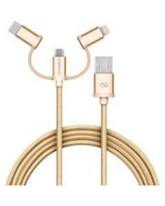 Naztech Braided 3-In-1 Hybrid Lightning And USB Cable, 6ft, Gold