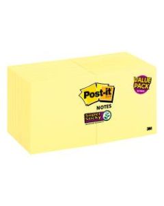 Post-it Notes, Super Sticky Notes, 3in x 3in, Canary Yellow, Pack Of 16 Pads