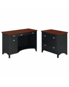 Bush Furniture Fairview Computer Desk With 2 Drawer Lateral File Cabinet, Antique Black/Hansen Cherry, Standard Delivery
