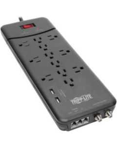 Tripp Lite Surge Protector Power Strip 12 Outlets, 2 USB Charging Ports Tel/Modem/Coax - 12 x NEMA 5-15R, 2 x USB - 1800 VA - 4320 J - 120 V AC Input - Phone/Fax/Modem/DSL, Coaxial Cable Line