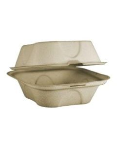 World Centric Unbleached Plant Fiber Burger Boxes, 6inH x 6inW x 3inD, Natural, Pack Of 500 Boxes