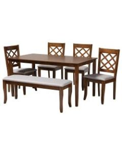 Baxton Studio Andor 6-Piece Dining Set, 29-1/8inH x 59-1/16inD x 35-7/16inD, Gray/Walnut