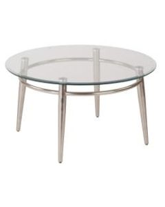 Ave Six Brooklyn Glass-Top Table With Metal Frame, Round Coffee Table, 16inH, Clear/Brushed Nickel