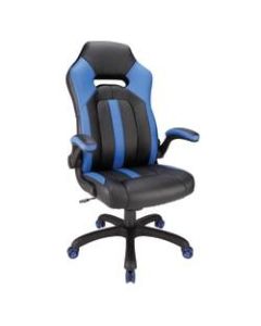 Realspace Bonded Leather High-Back Gaming Chair, Blue/Black