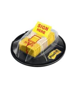 Post-it Message Flags in Desk Grip Dispenser, "Sign Here", 1in x 1 -11/16in, Yellow, 200 Flags