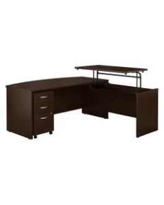 Bush Business Furniture Components 72inW 3 Position Bow Front Sit to Stand L Shaped Desk with Mobile File Cabinet, Mocha Cherry, Standard Delivery