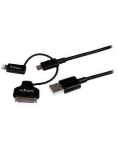 StarTech.com 1m (3 ft) Black Apple 8-pin Lightning or 30-pin Dock Connector or Micro USB to USB Combo Cable for iPhone / iPod / iPad - 3.28 ft Lightning/Proprietary/USB Data Transfer Cable for iPhone, iPad, iPod, Tablet - First End: 1 x Lightning Male