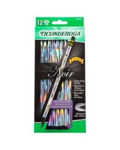 Ticonderoga Noir Black Wood Pencils, #2 Soft Lead, Pre-Sharpened, Black/Silver, Pack Of 12 Pencils